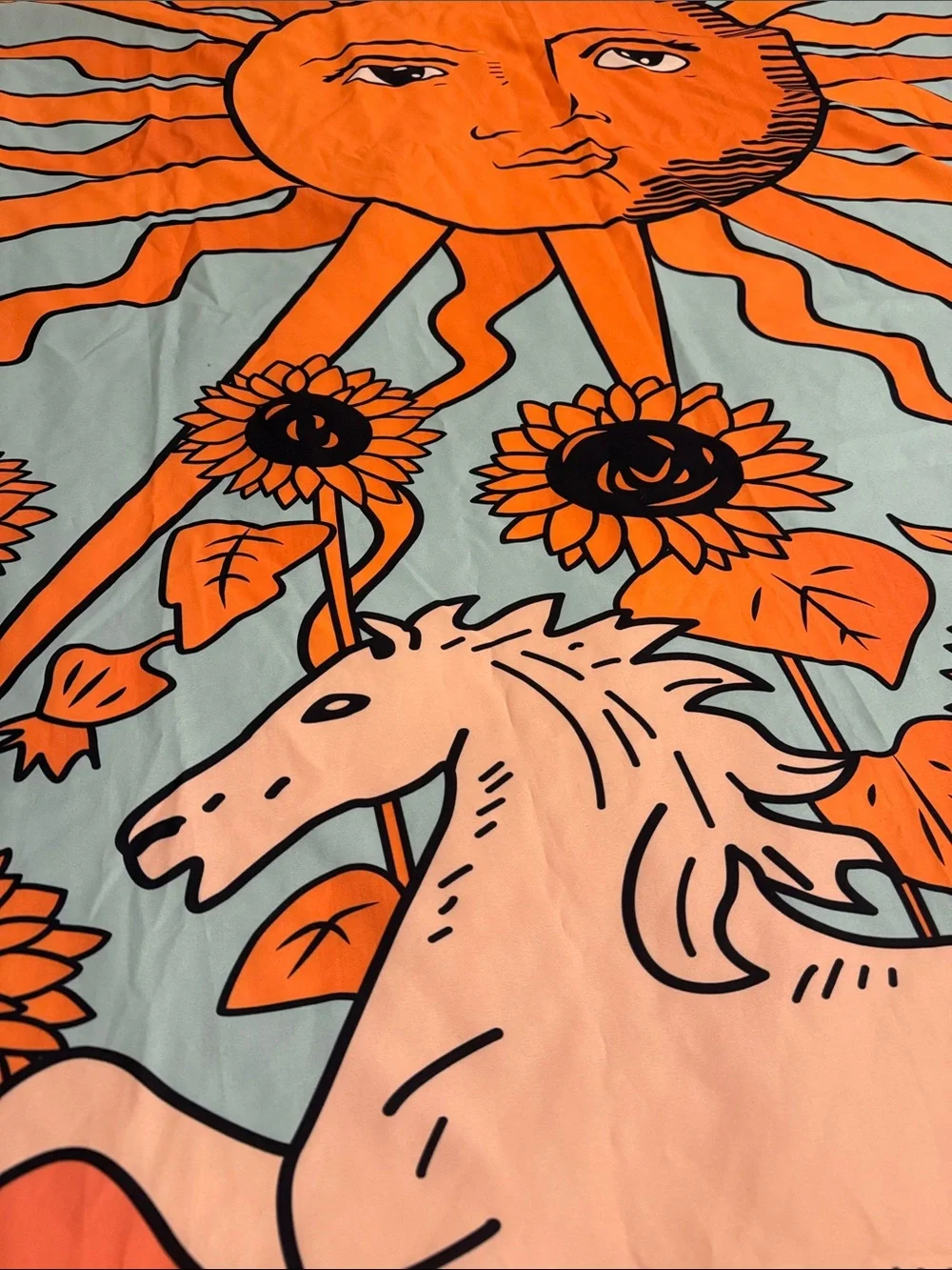 The Sun Unicorn Tapestry Wall Decor - Orange and Teal